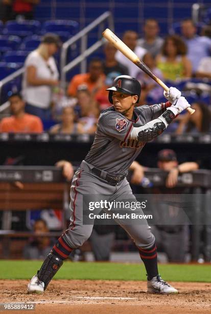 Jon Jay of the Arizona Diamondbacks in action during the game against the Miami Marlins at Marlins Park on June 25, 2018 in Miami, Florida.