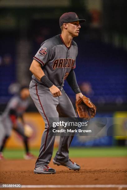 Jake Lamb of the Arizona Diamondbacks in action during the game against the Miami Marlins at Marlins Park on June 25, 2018 in Miami, Florida.