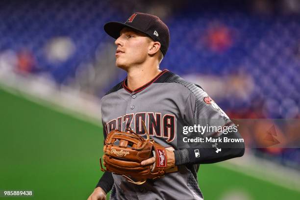 Jake Lamb of the Arizona Diamondbacks in action during the game against the Miami Marlins at Marlins Park on June 25, 2018 in Miami, Florida.