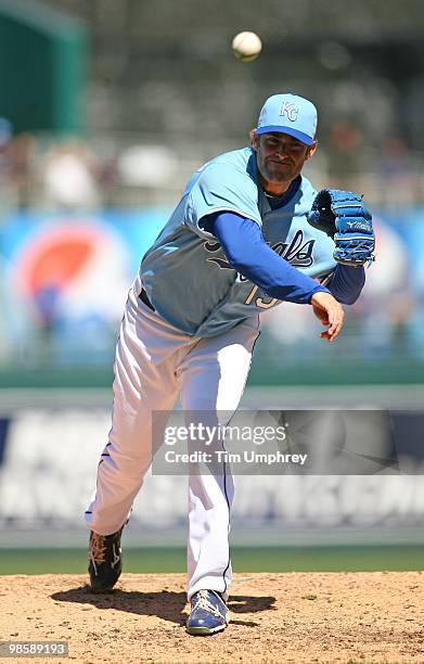 Pitcher Brian Bannister of the Kansas City Royals pitches in a game against the Detroit Tigers on April 8, 2010 at Kauffman Stadium in Kansas City,...