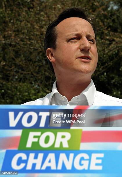 Conservative leader David Cameron speaks to party supporters at the Palace Hotel on April 21, 2010 in Torquay, United Kingdom. The General Election,...