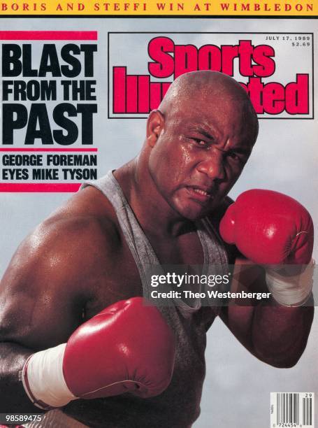 July 17, 1989 Sports Illustrated via Getty Images Cover: Heavyweight Boxing: Closeup portrait of George Foreman during photo shoot. St. Lucia...