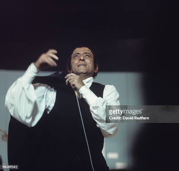 American singer Tony Bennett performs on stage at the Talk of the Town in London, England in 1972.