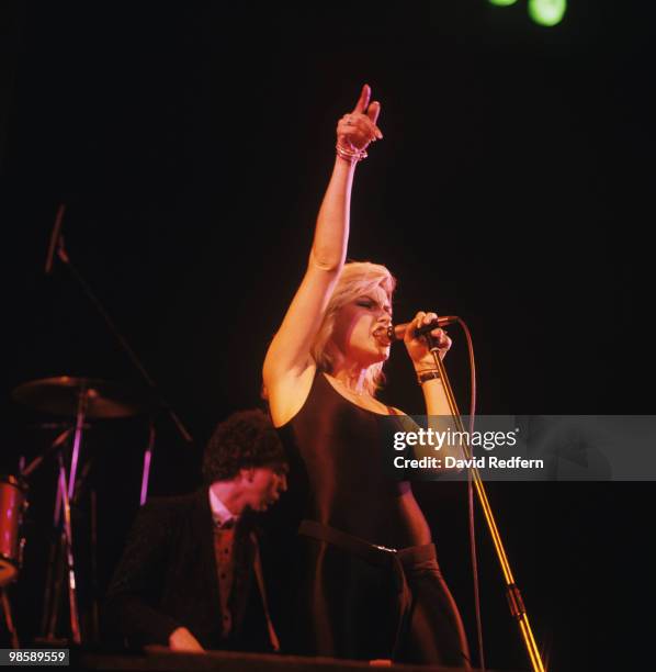 Singer Debbie Harry of Blondie performs on stage at the Hammersmith Odeon in London, England on September 16, 1978.