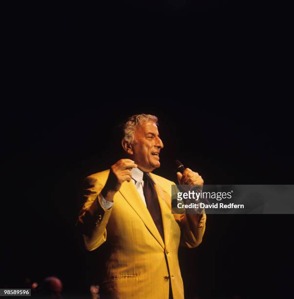 American singer Tony Bennett performs on stage at the Jazz A Vienne Festival held in Vienne, France in July 1996.