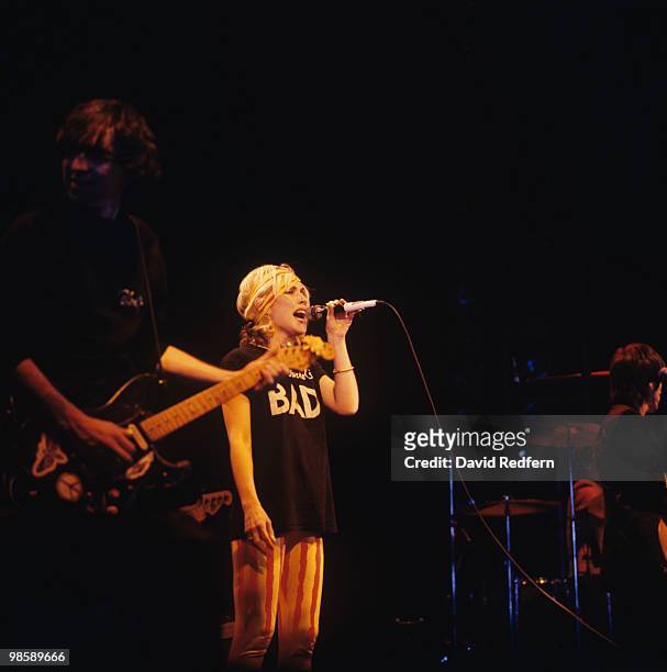 Singer Debbie Harry of Blondie performs on stage at the Hammersmith Odeon in London, England in January 1980.