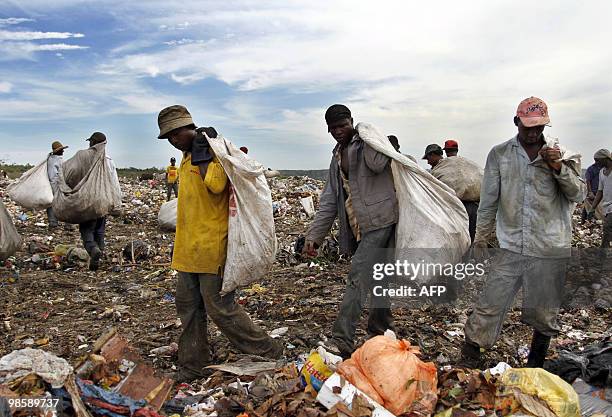 Rag pickers collect recyclable items at the Duquesa dump, in Santo Domingo, on April 21, 2010. It is estimated that some 1500 scavengers - 90 percent...