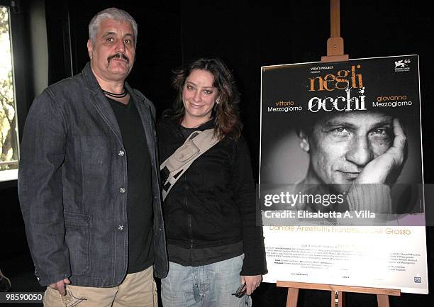 Actress Giovanna Mezzogiorno and singer Pino Daniele attend "Negli Occhi" screening at the Casa Del Cinema on April 21, 2010 in Rome, Italy. 'Negli...