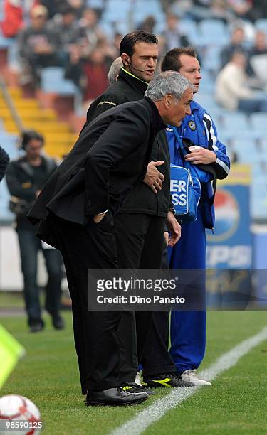 Head coach of Roma Claudio Ranieri looks on during the Tim Cup between Udinese Calcio and AS Roma at Stadio Friuli on April 21, 2010 in Udine, Italy.