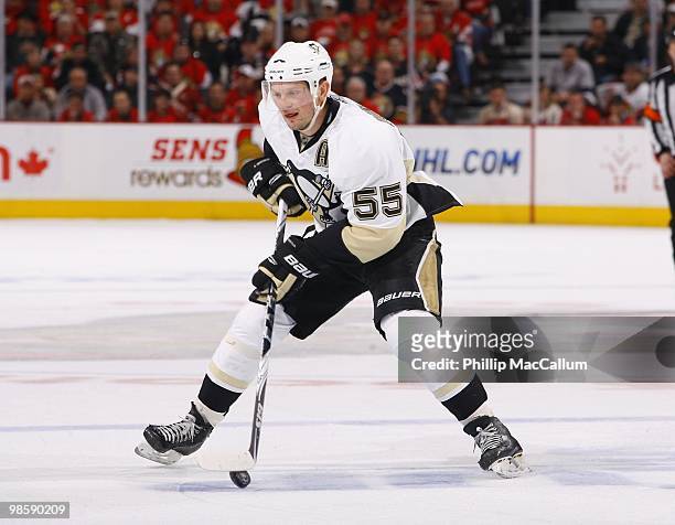 Sergei Gonchar of the Pittsburgh Penguins skates against the Ottawa Senators during Game 3 of the Eastern Conference Quaterfinals during the 2010...