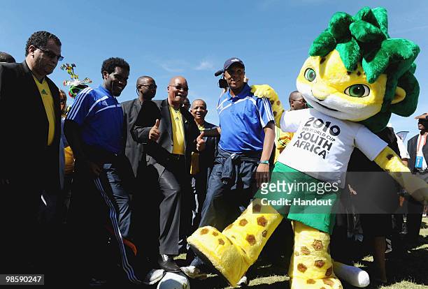 In this handout image provided by the 2010 FIFA World Cup Organising Committee South Africa, Chariman of Local Organising Committe Danny Jordaan,...