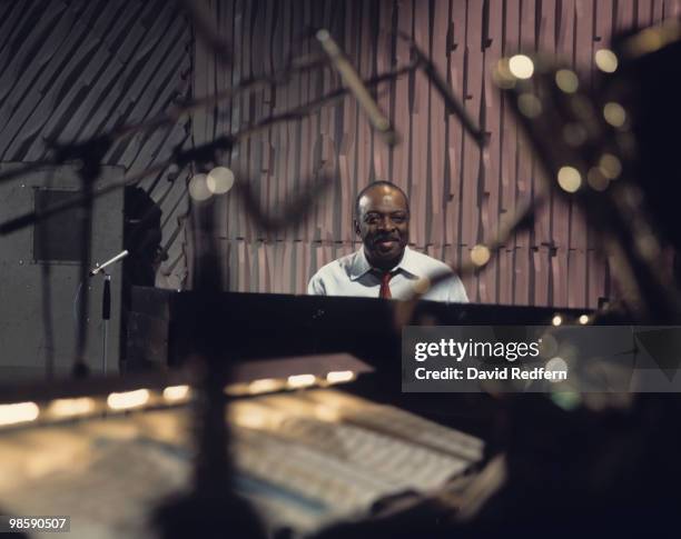 American jazz pianist and composer Count Basie performs on the BBC Television show 'Jazz at the Maltings' at Snape Maltings near Aldeburgh in...