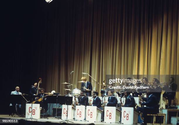 American jazz pianist and composer Count Basie performs live on stage with his orchestra during a performance at the Carnegie Hall as part of the...