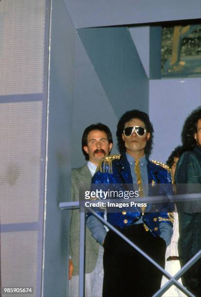 Michael Jackson watching his fashion show circa 1986 in New York.