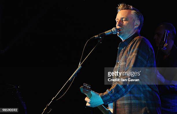 Musician Billy Bragg and his band perform at a photocall to promote his "Pressure Drop" production at the Wellcome Collection on April 21, 2010 in...