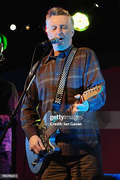 Musician Billy Bragg and his band perform at a photocall to promote his "Pressure Drop" production at the Wellcome Collection on April 21, 2010 in...