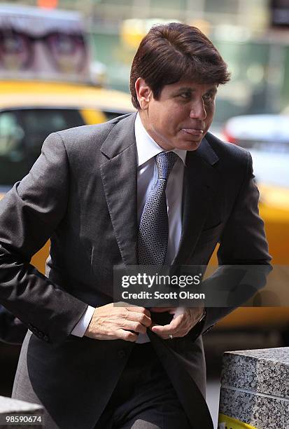Former Illinois Governor Rod Blagojevich arrives for a court hearing at the Dirksen Federal Building on April 21, 2010 in Chicago, Illinois....