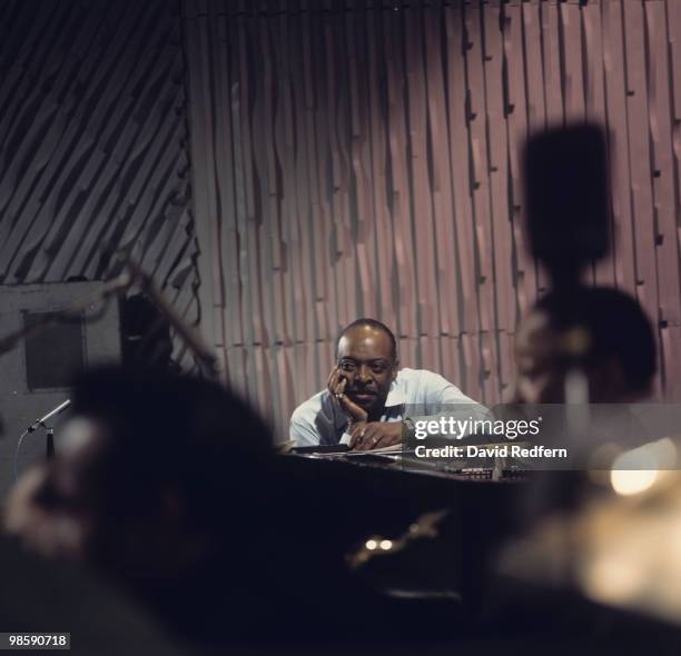 American jazz pianist and composer Count Basie performs on the BBC Television show 'Jazz at the Maltings' at Snape Maltings near Aldeburgh in...