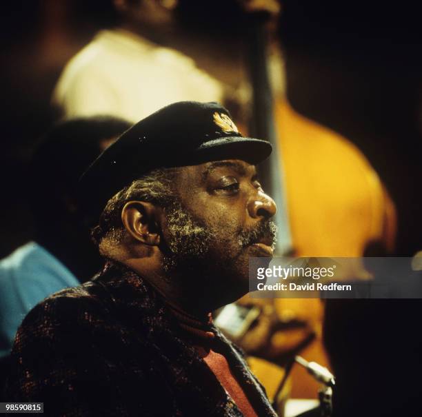 American jazz pianist and composer Count Basie appears on stage during recording of the BBC television series 'The Big Bands from the Dorchester' at...