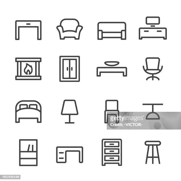 stockillustraties, clipart, cartoons en iconen met huis en meubilair icons - line serie - kruk zitmeubels