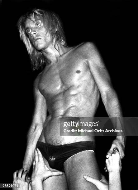 Punk rocker Iggy Pop performs onstage at the Whisky A Go Go on October 30, 1973 in Los Angeles, California.