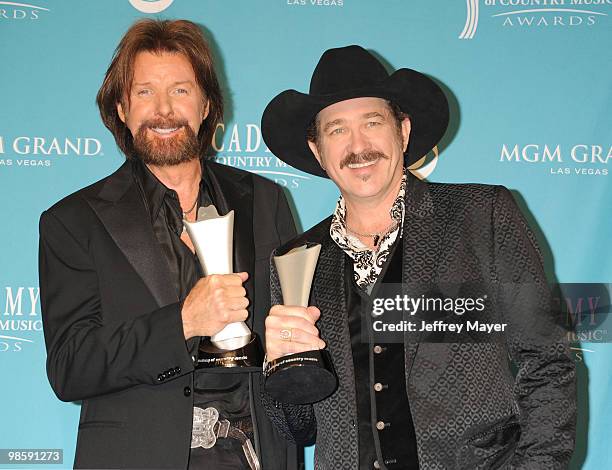 Musicians Ronnie Dunn , Kix Brooks of the band Brooks & Dunn and winners Top Vocal Duo Of The Year Award pose in the press room during the 45th...