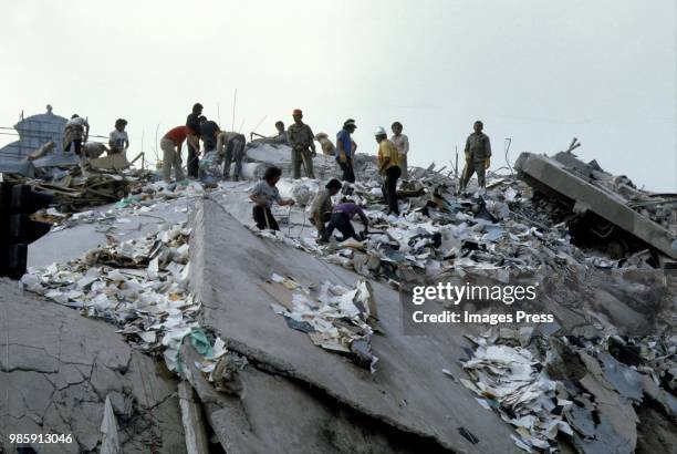 Damage from an earthquake circa 1985 in Mexico City, Mexico.