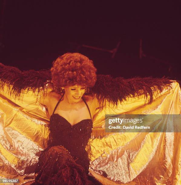 Welsh singer Shirley Bassey performs live on stage circa 1980.