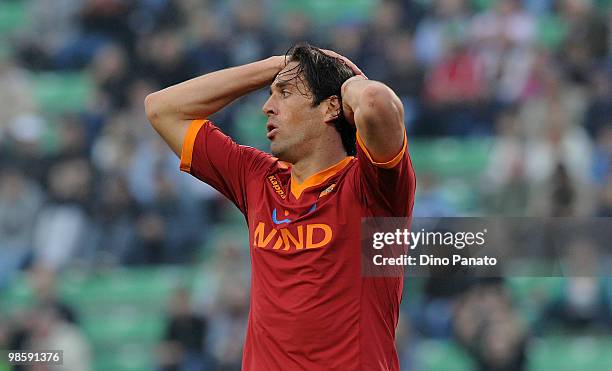 Luca Toni of Roma shows his dejection during the Tim Cup between Udinese Calcio and AS Roma at Stadio Friuli on April 21, 2010 in Udine, Italy.