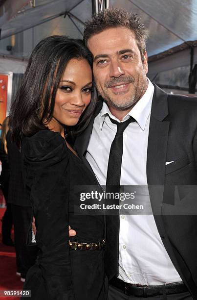 Actress Zoe Saldana and actor Jeffrey Dean Morgan arrive at "The Losers" Premiere at Grauman�s Chinese Theatre on April 20, 2010 in Hollywood,...