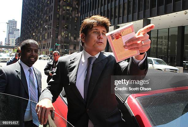 Former Illinois Governor Rod Blagojevich leaves the Dirksen Federal Building following a hearing on April 21, 2010 in Chicago, Illinois....