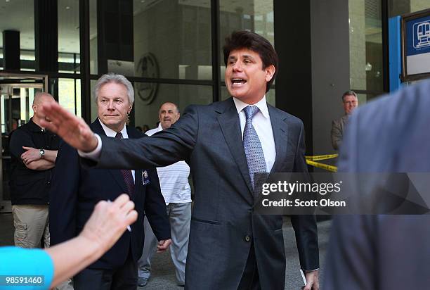 Former Illinois Governor Rod Blagojevich leaves the Dirksen Federal Building following a hearing on April 21, 2010 in Chicago, Illinois....