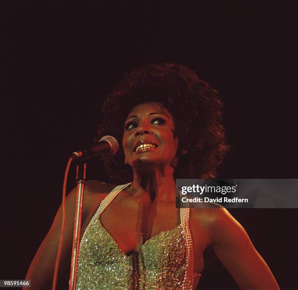 Welsh singer Shirley Bassey performs live on stage circa 1970.