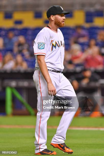 Dan Straily of the Miami Marlins in action pitching during the game against the Arizona Diamondbacks at Marlins Park on June 25, 2018 in Miami,...