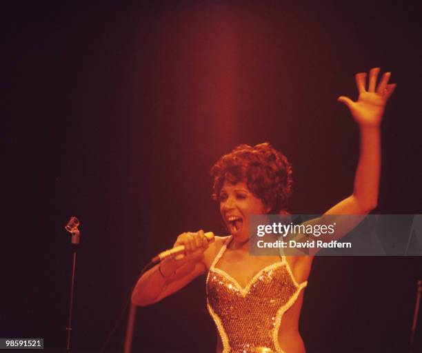 Welsh singer Shirley Bassey performs live on stage circa 1970.
