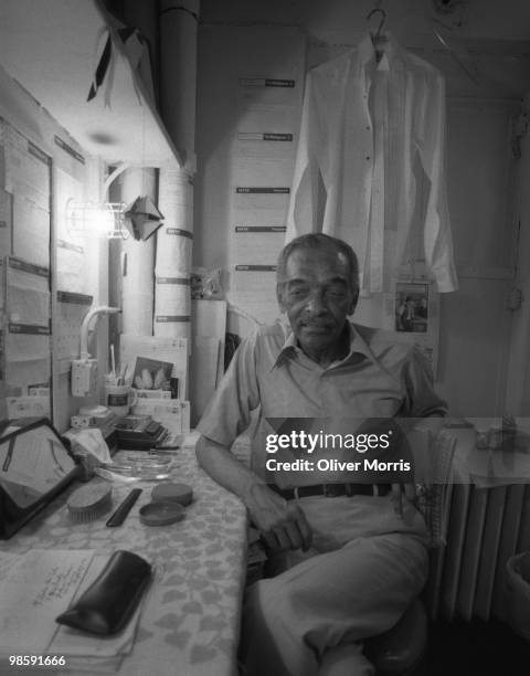 Portrait of American tap dancer and actor Charles 'Honi' Coles backstage prior to a performance at the St. James Theater, New York, New York, 1984.