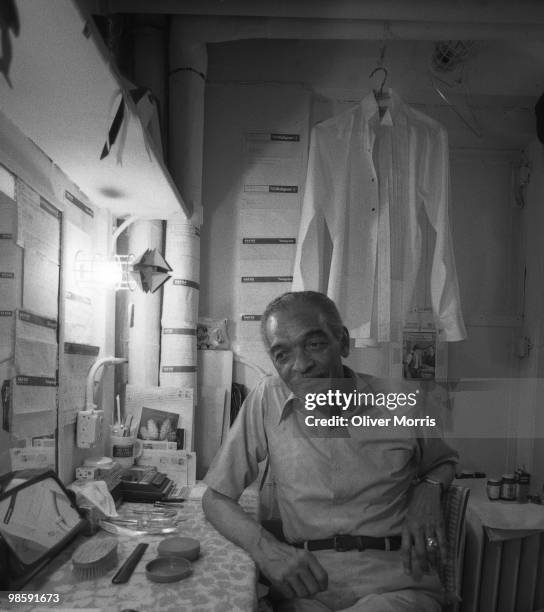 Portrait of American tap dancer and actor Charles 'Honi' Coles backstage prior to a performance at the St. James Theater, New York, New York, 1984.