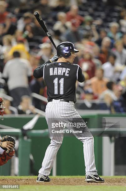 Brad Hawpe of the Colorado Rockies bats against the Washington Nationals April 19, 2010 at Nationals Park in Washington, DC.
