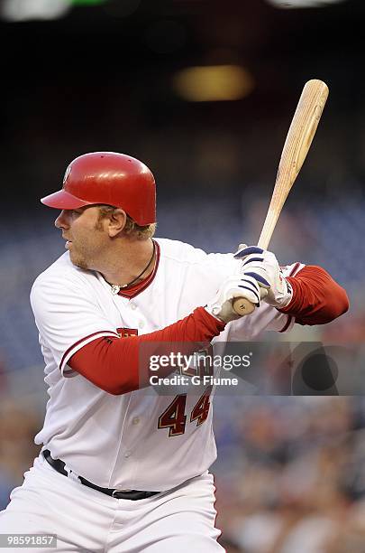 Adam Dunn of the Washington Nationals bats against the Colorado Rockies April 19, 2010 at Nationals Park in Washington, DC.