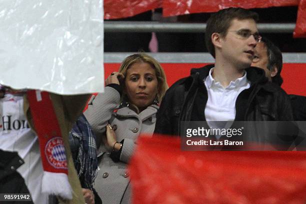 Wahiba Ribery, wife of Bayern Munich player Franck Ribery is pictured on the tribune during the UEFA Champions League semi final first leg match...