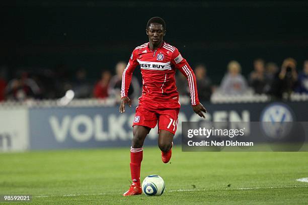 Patrick Nyarko of the Chicago Fire controls the ball against D.C. United at RFK Stadium on April 17, 2010 in Washington, DC. The Fire won 2-0.