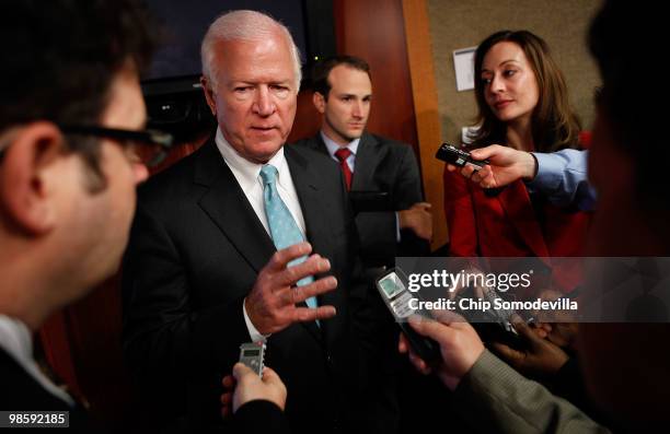 Senate Agriculture Committee ranking member Sen. Saxby Chambliss talks with reporters about bipartisan progress on financial reform legislation at...