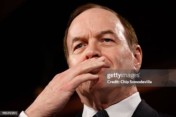 Senate Banking Committee ranking member Sen. Richard Shelby talks with reporters about bipartisan progress on financial reform legislation at the...