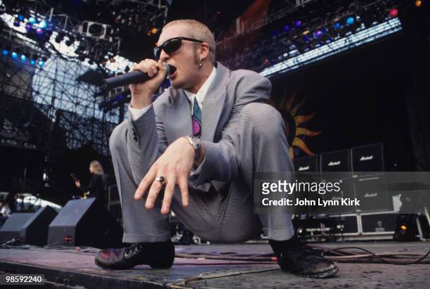 Singer Layne Staley of Alice in Chains performs on stage at the Lollapalooza Festival in July 1993.