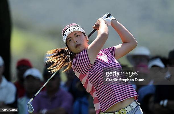 Shanshan Feng of China hits her tee shot on the second hole during the final round of the Kia Classic Presented by J Golf at La Costa Resort and Spa...