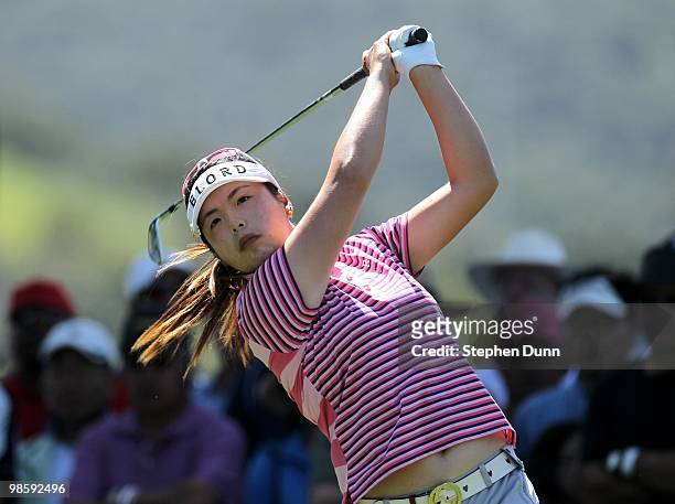 Shanshan Feng of China hits her tee shot on the second hole during the final round of the Kia Classic Presented by J Golf at La Costa Resort and Spa...