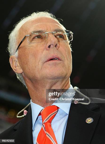 Franz Beckenbauer looks on during the UEFA Champions League semi final first leg match between FC Bayern Muenchen and Olympic Lyon at Allianz Arena...