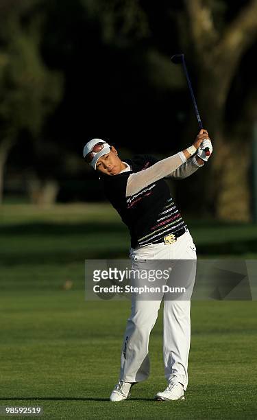 Jee Young Lee of South Korea hits her second shot on the 18th hole during the third round of the Kia Classic Presented by J Golf at La Costa Resort...