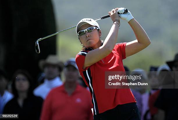 Candie Kung of Taiwan hits her tee shot on the second hole during the final round of the Kia Classic Presented by J Golf at La Costa Resort and Spa...