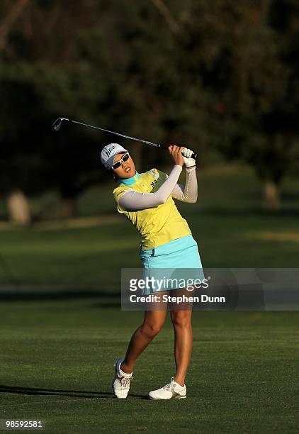 Hee Kyung Seo of South Korea hits her third shot on the 18th hole during the final round of the Kia Classic Presented by J Golf at La Costa Resort...